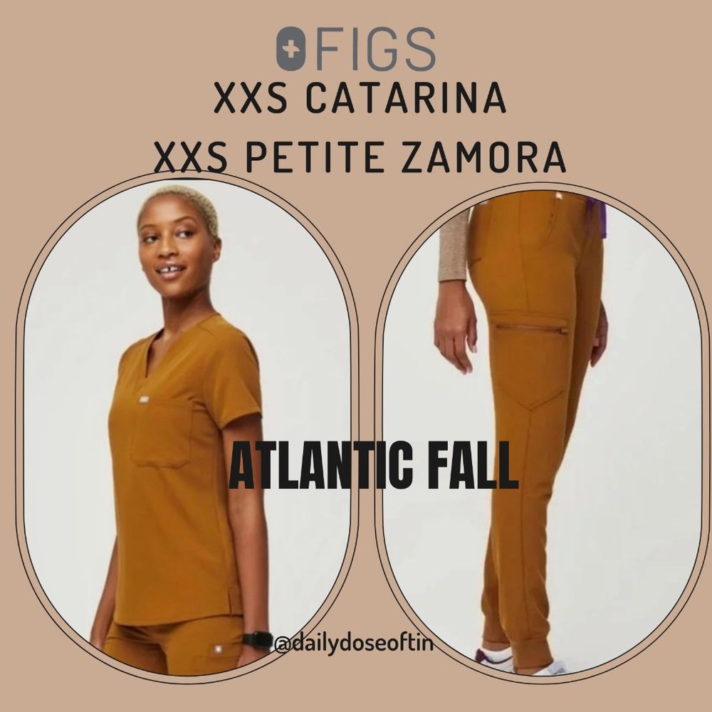 Figs Catarina scrub top XXS and  Petite XXS Zamora joggers set in Atlantic Fall